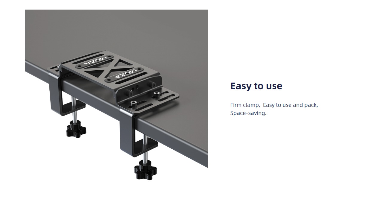 A large marketing image providing additional information about the product MOZA Table Clamp - Additional alt info not provided